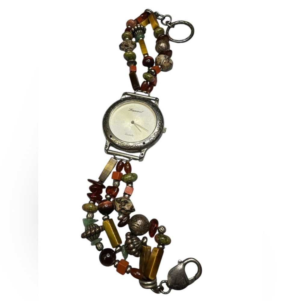 Vintage Lucoral 925 Silver Multi Gemstone Amber, Jade Women's Watch (no Battery)